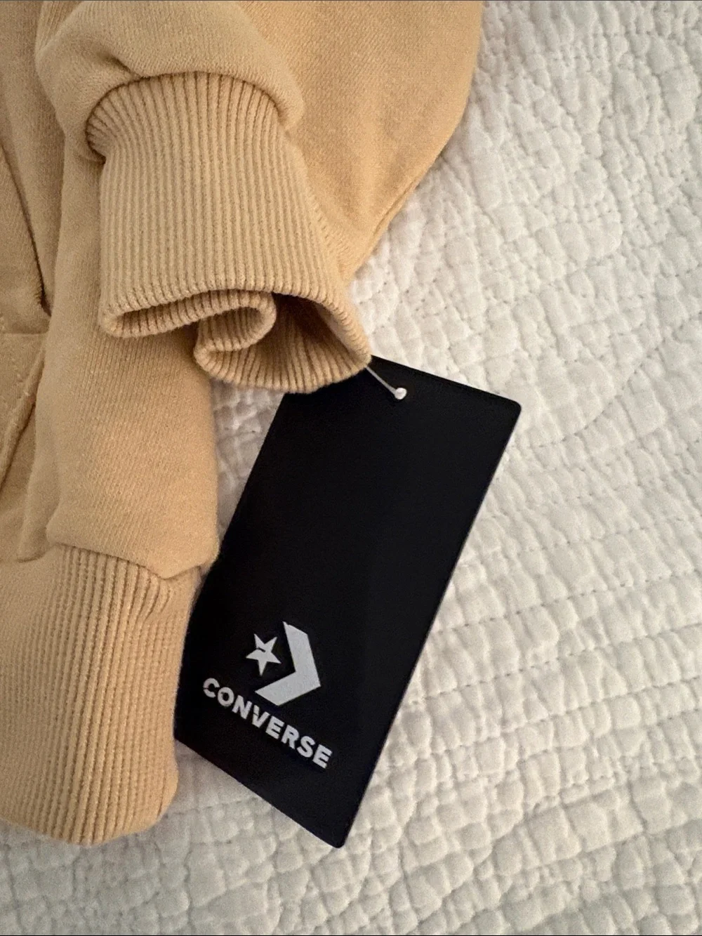 Boys Converse Two-Tone Hoodie — Tan Body with Black Hood Size M Medium NWT